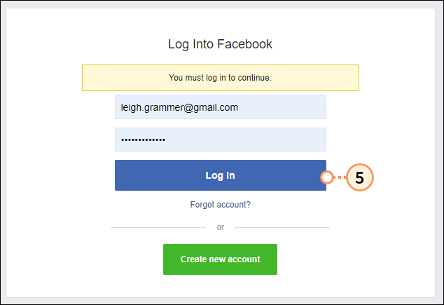 Log into your facebook account