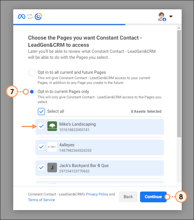 Select pages to opt in