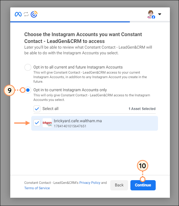 Select Instagram accounts to opt in
