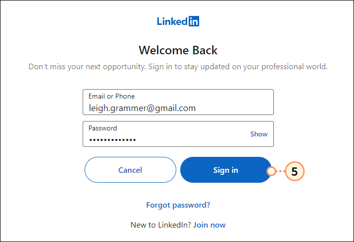 Log into linkedin account