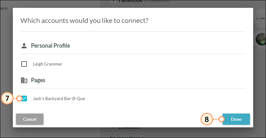 Select LinkedIn account to connect