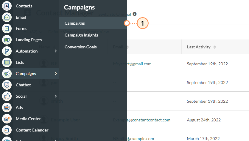 Choose campaigns from menu