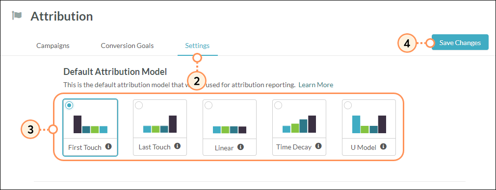 Select a default attribution model and then save