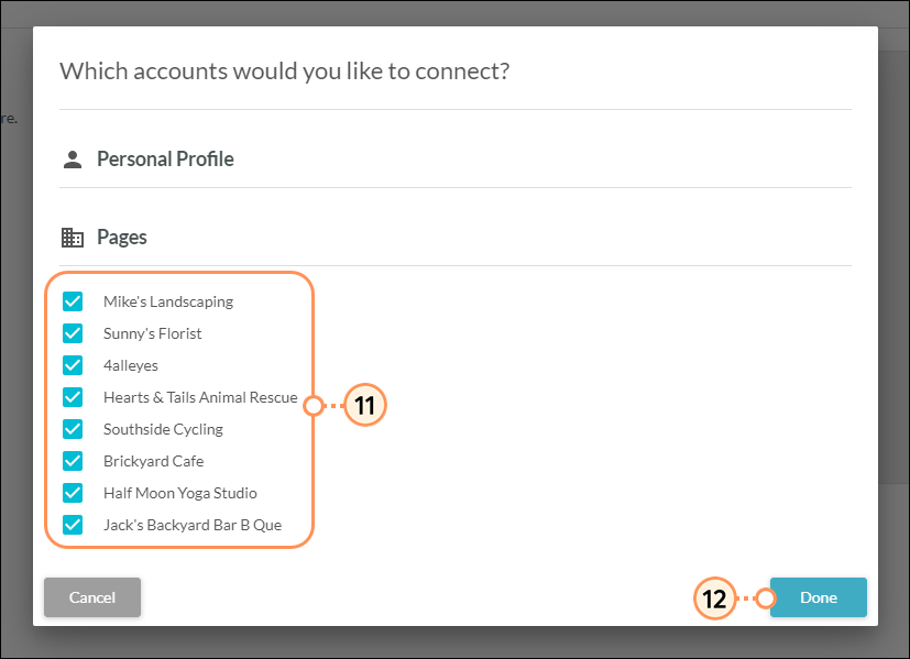 Select Facebook pages to connect to Lead Gen & CRM