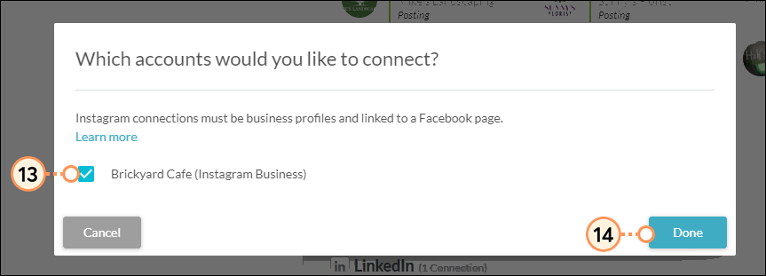 Select Instagram Business account to connect