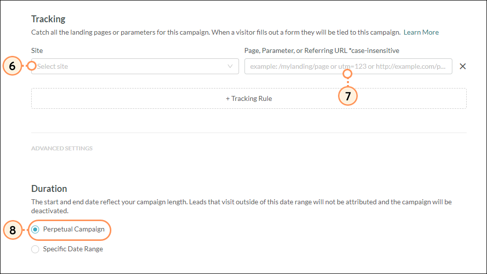 Fill out fields for a social media campaign