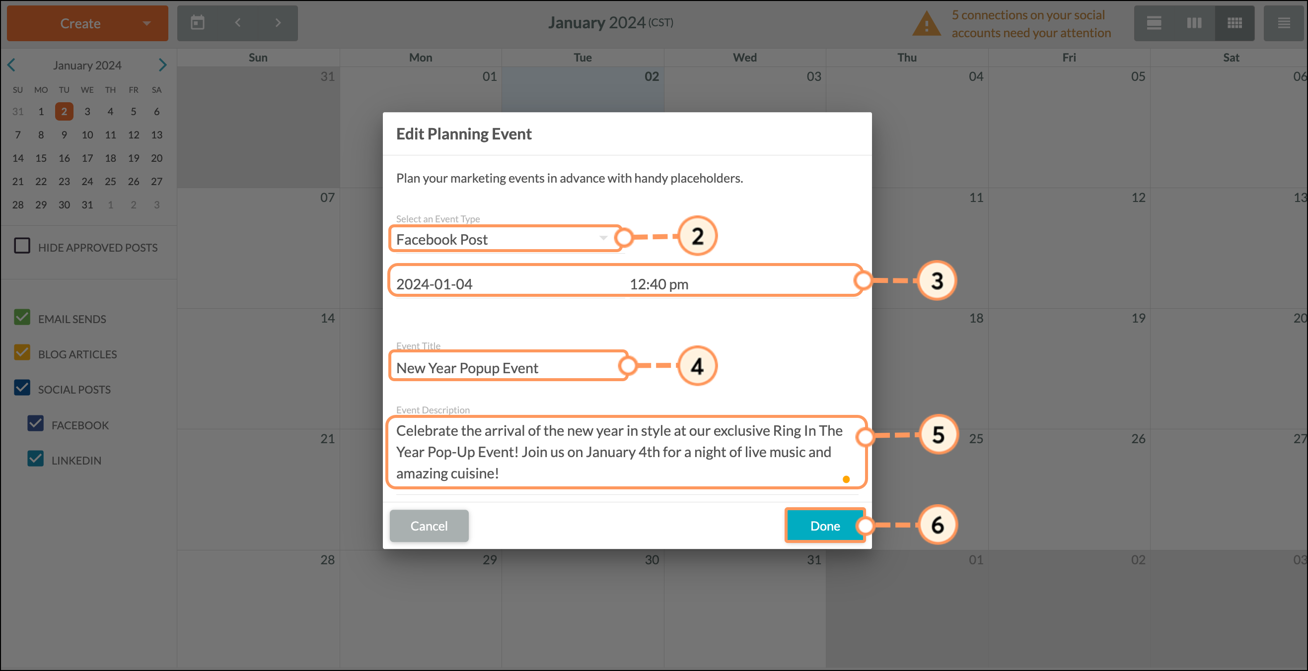 Fill in the Event Details