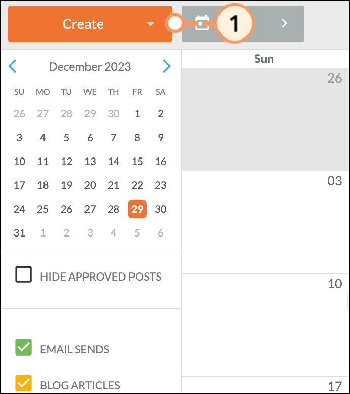 Click Create in Content Calendar