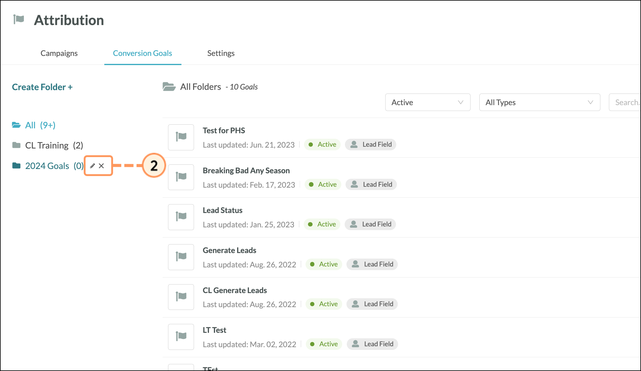 Hover over the folder to modify it
