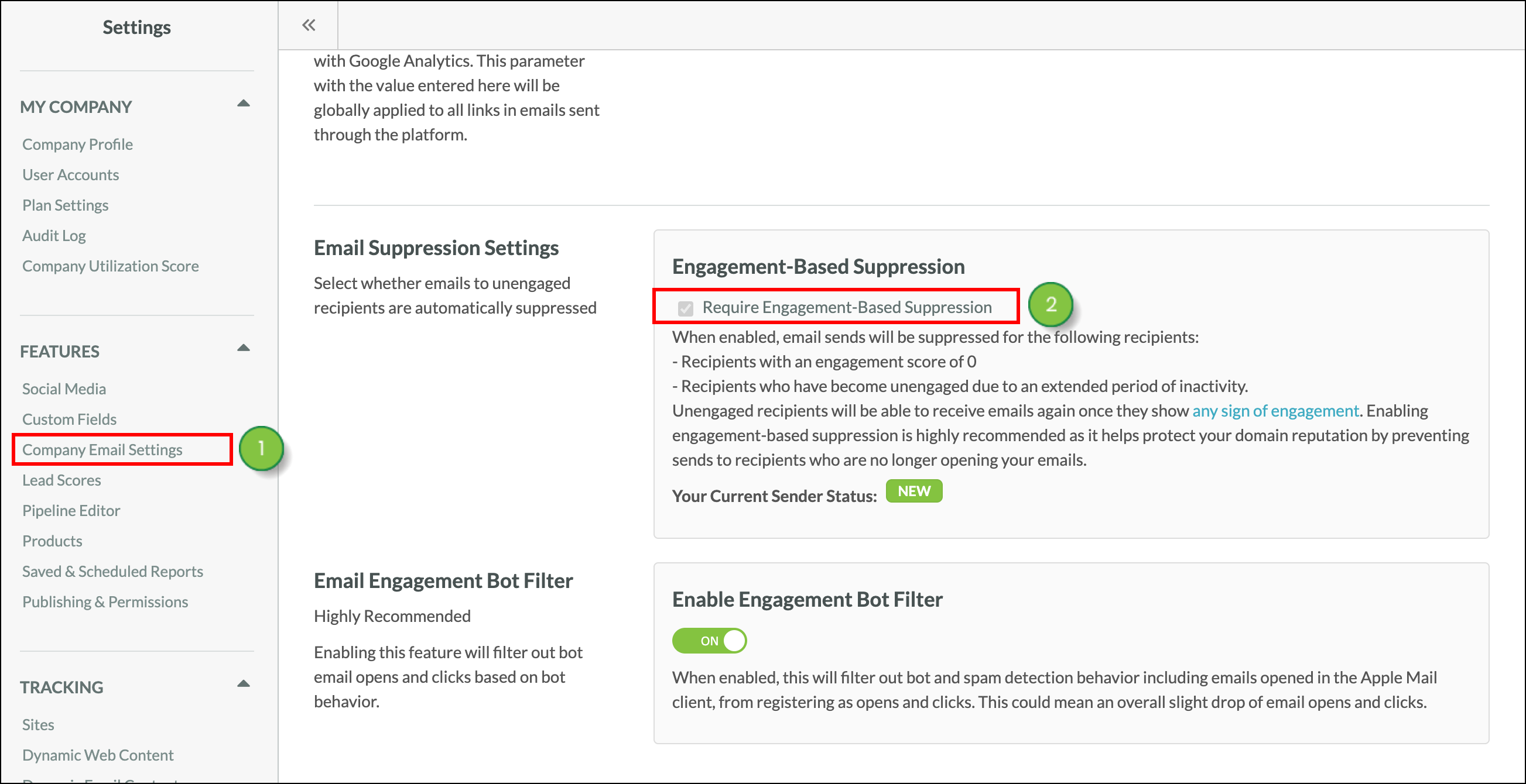 Email Suppression Settings Require Engagement