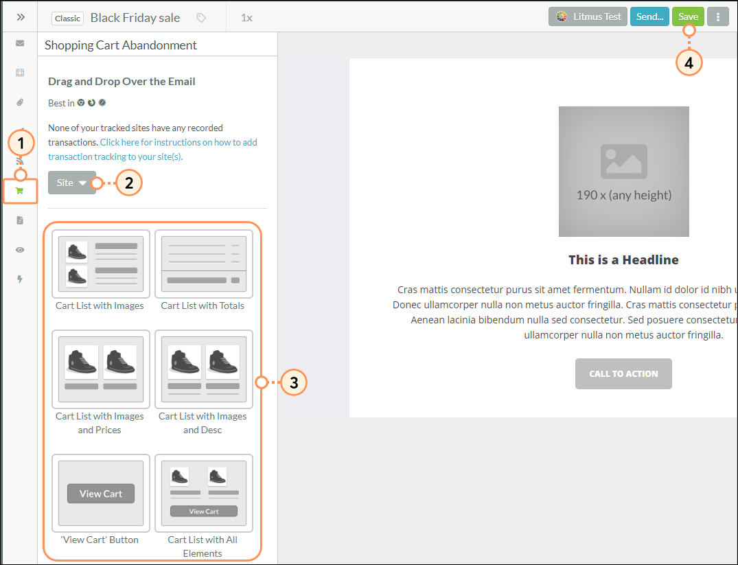 Add shopping cart abandonment widget to an email