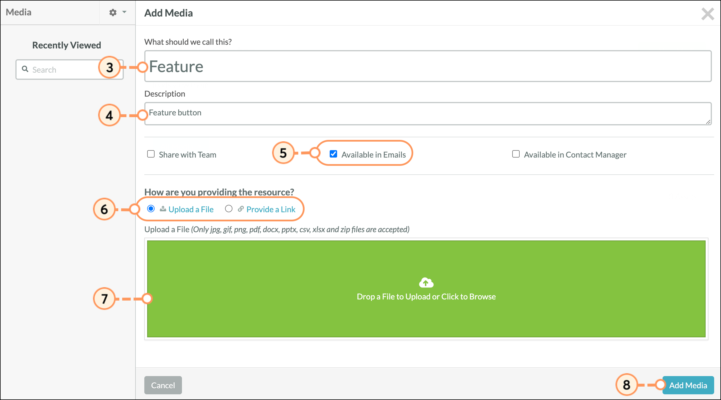 Upload your media asset