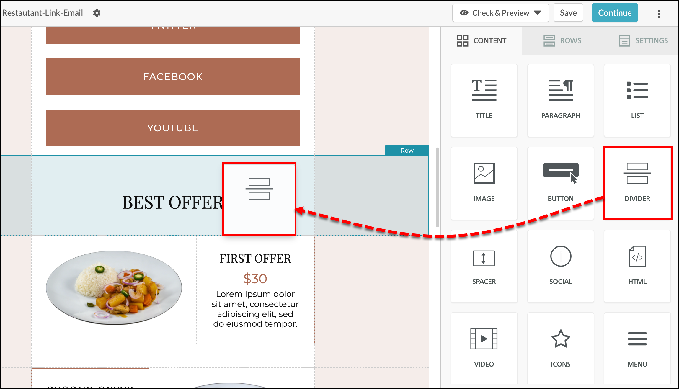 Drag Divider Element Into Email