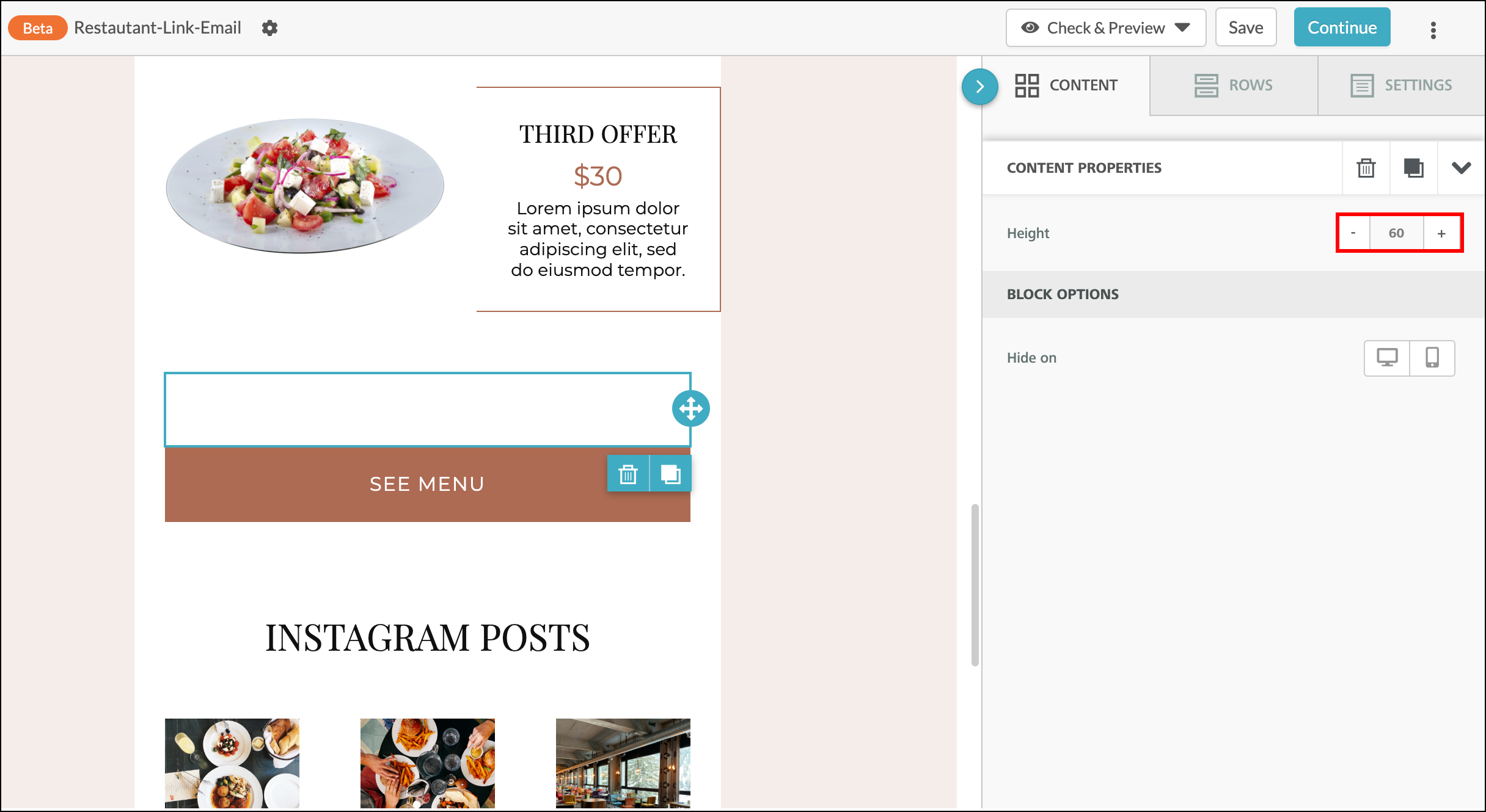 Click Space Element to Modify Space