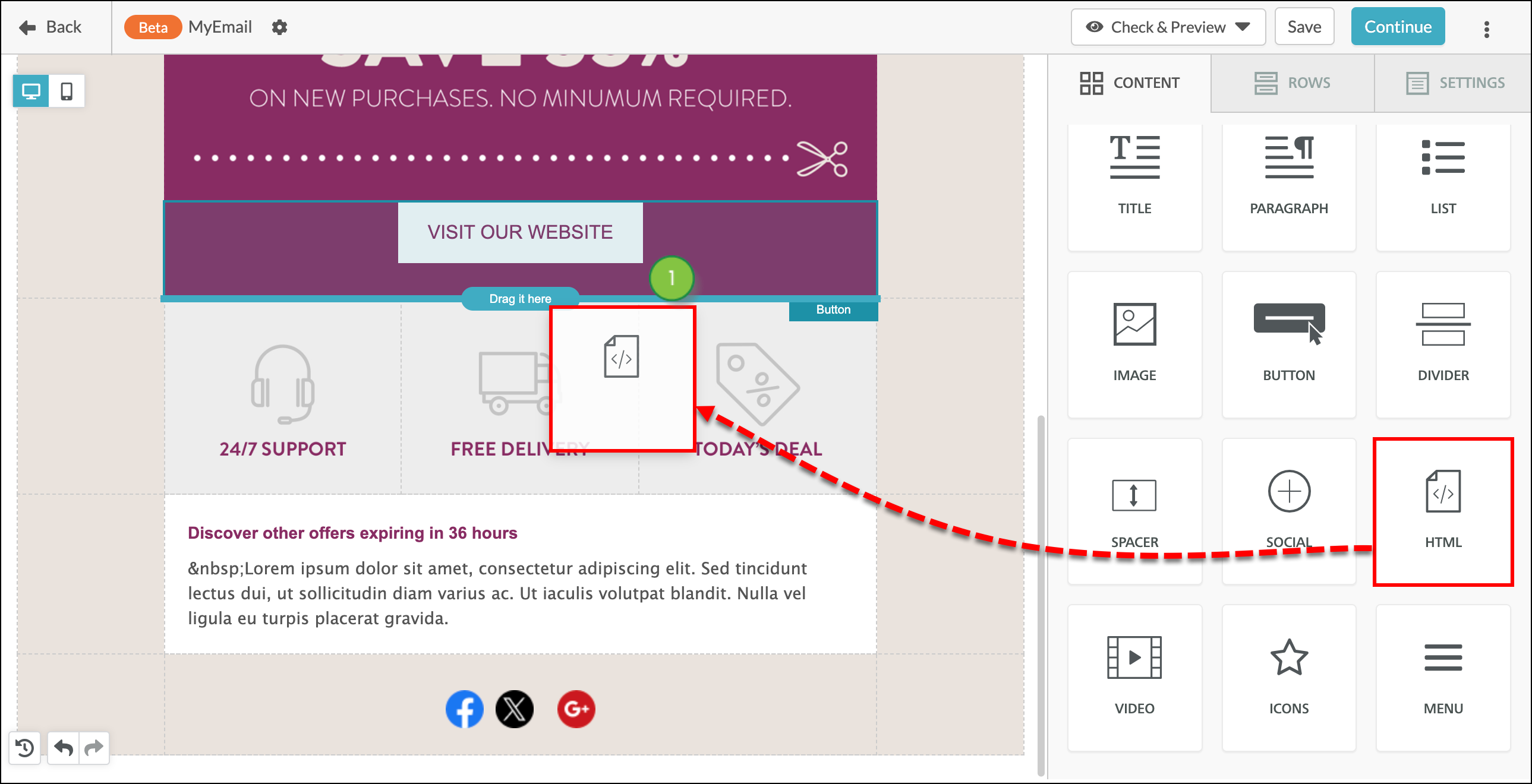 Drag HTML Element into Email