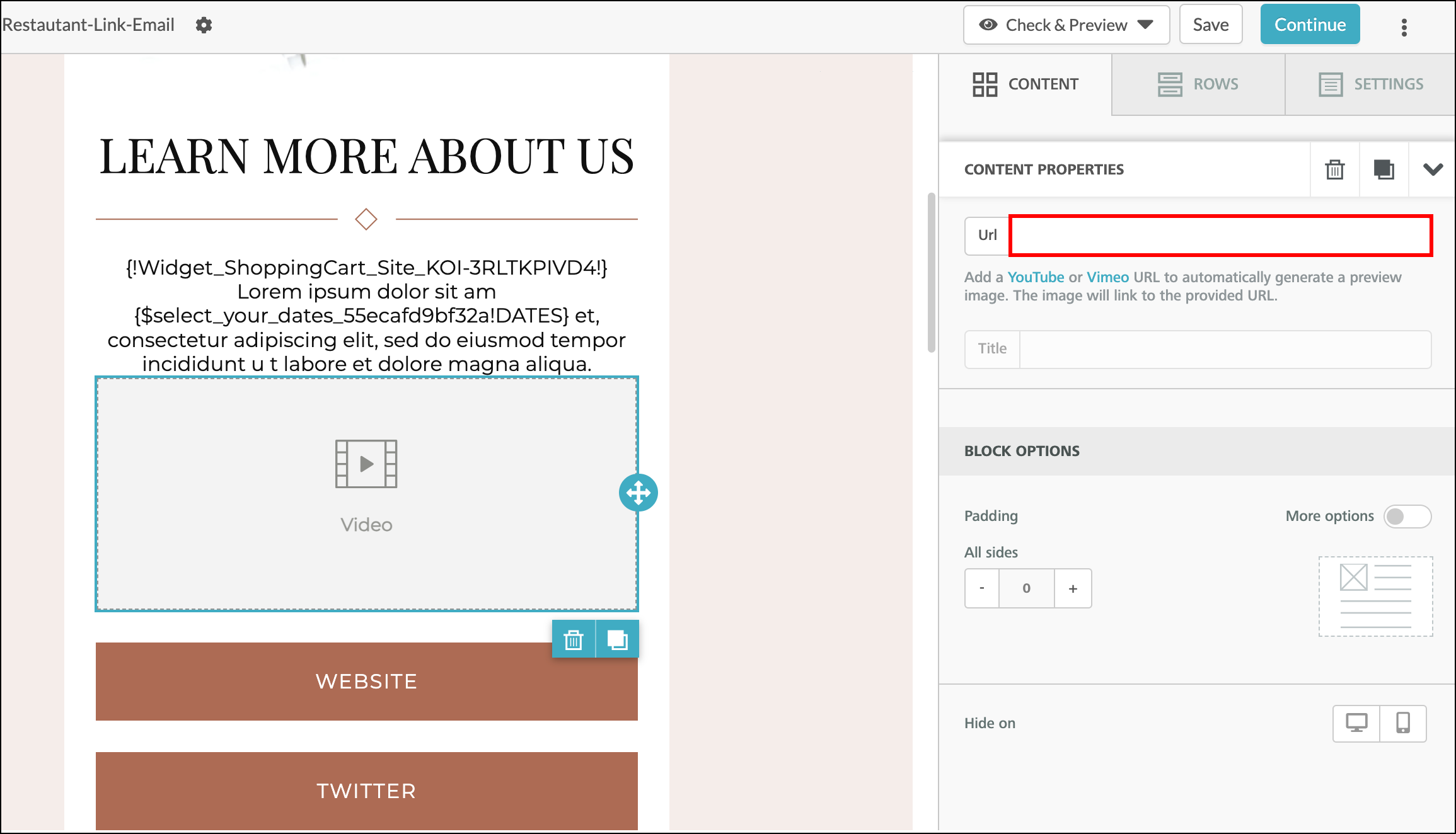 Insert the video URL