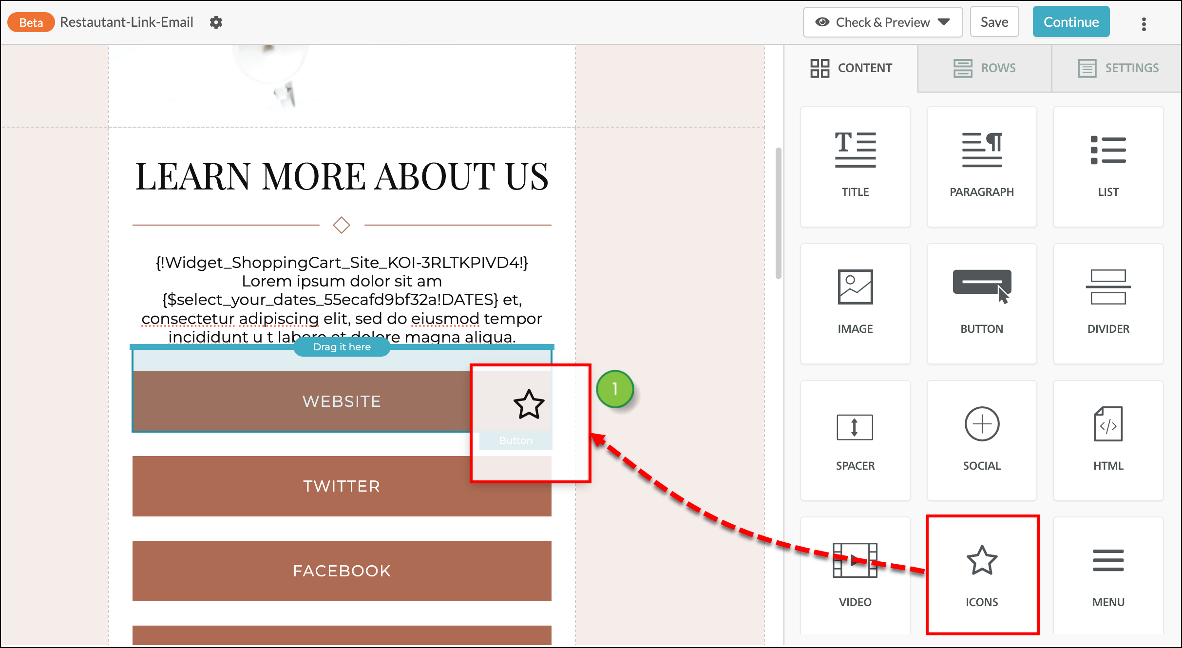 Drag Icon Element Into Email