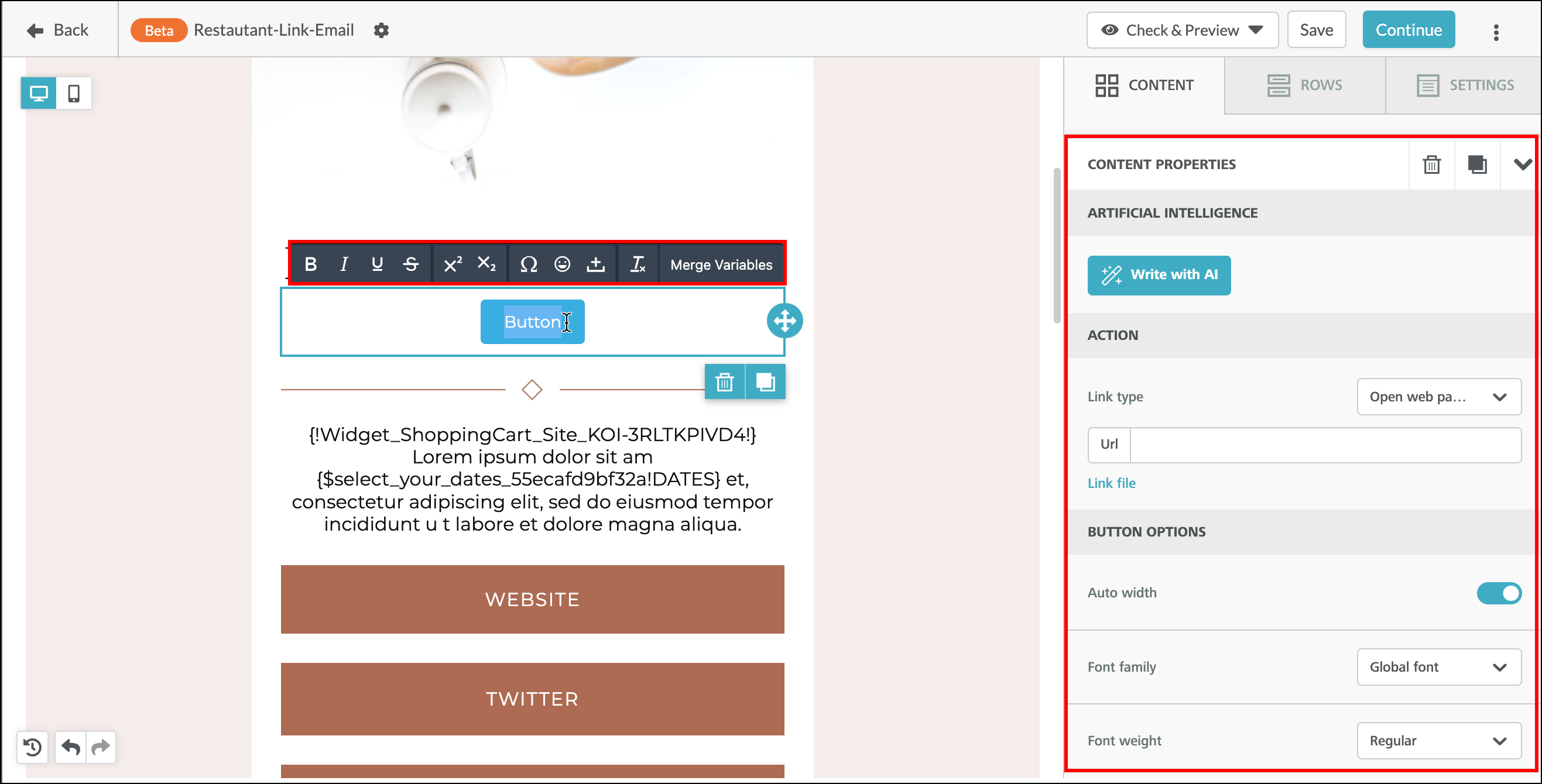 Click on the button to modify it