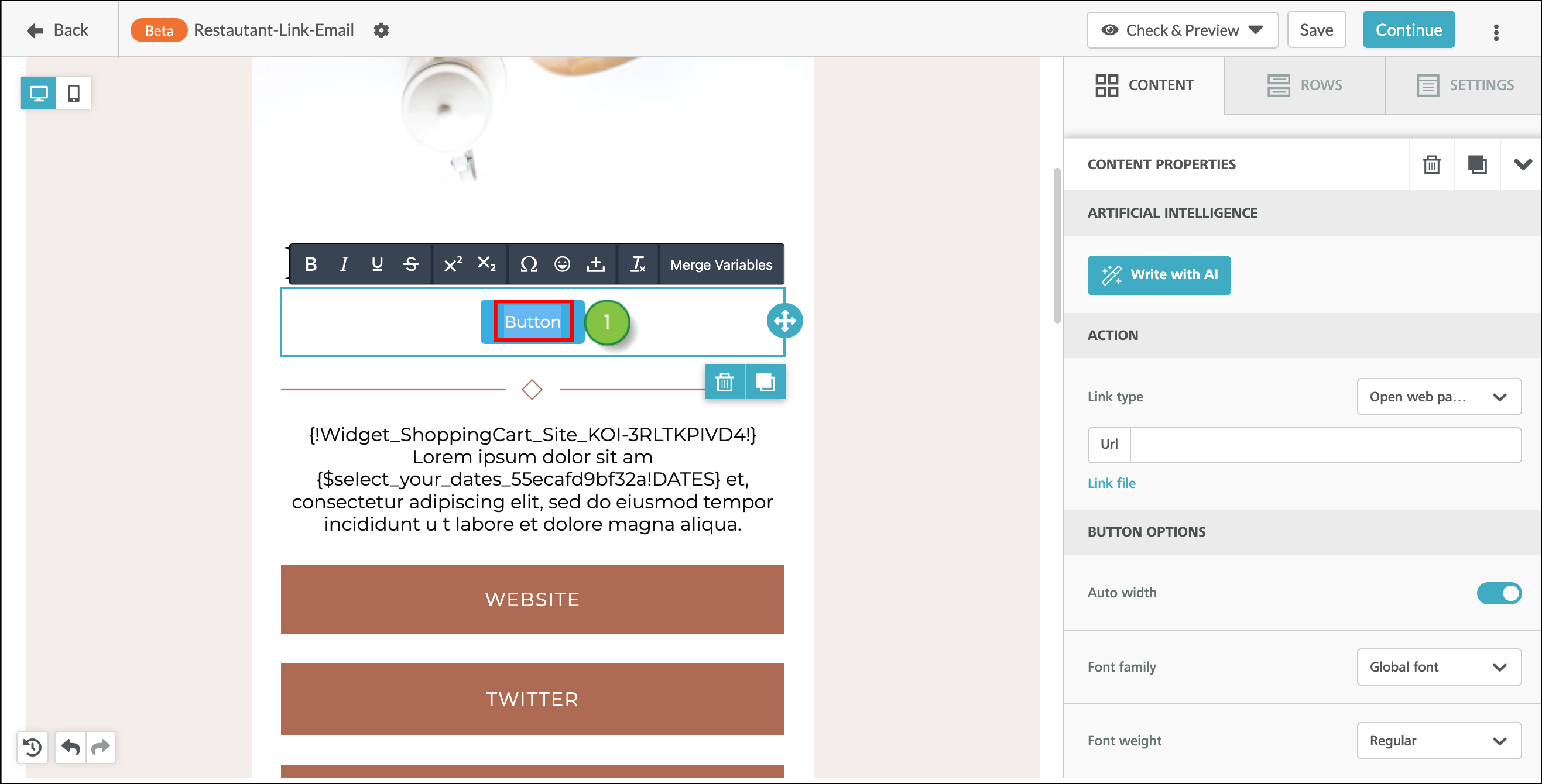 Click on the button label