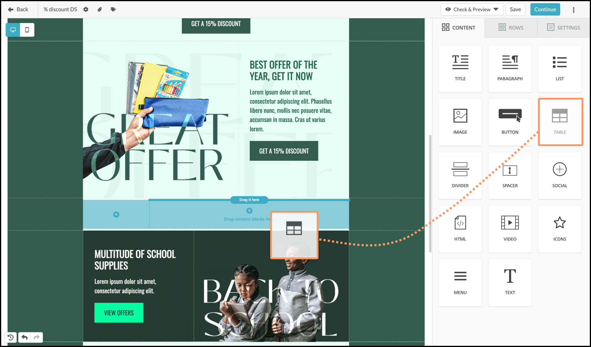 Drag a table element