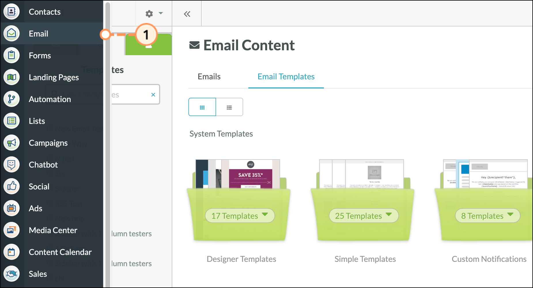 Click Email in the left toolbar