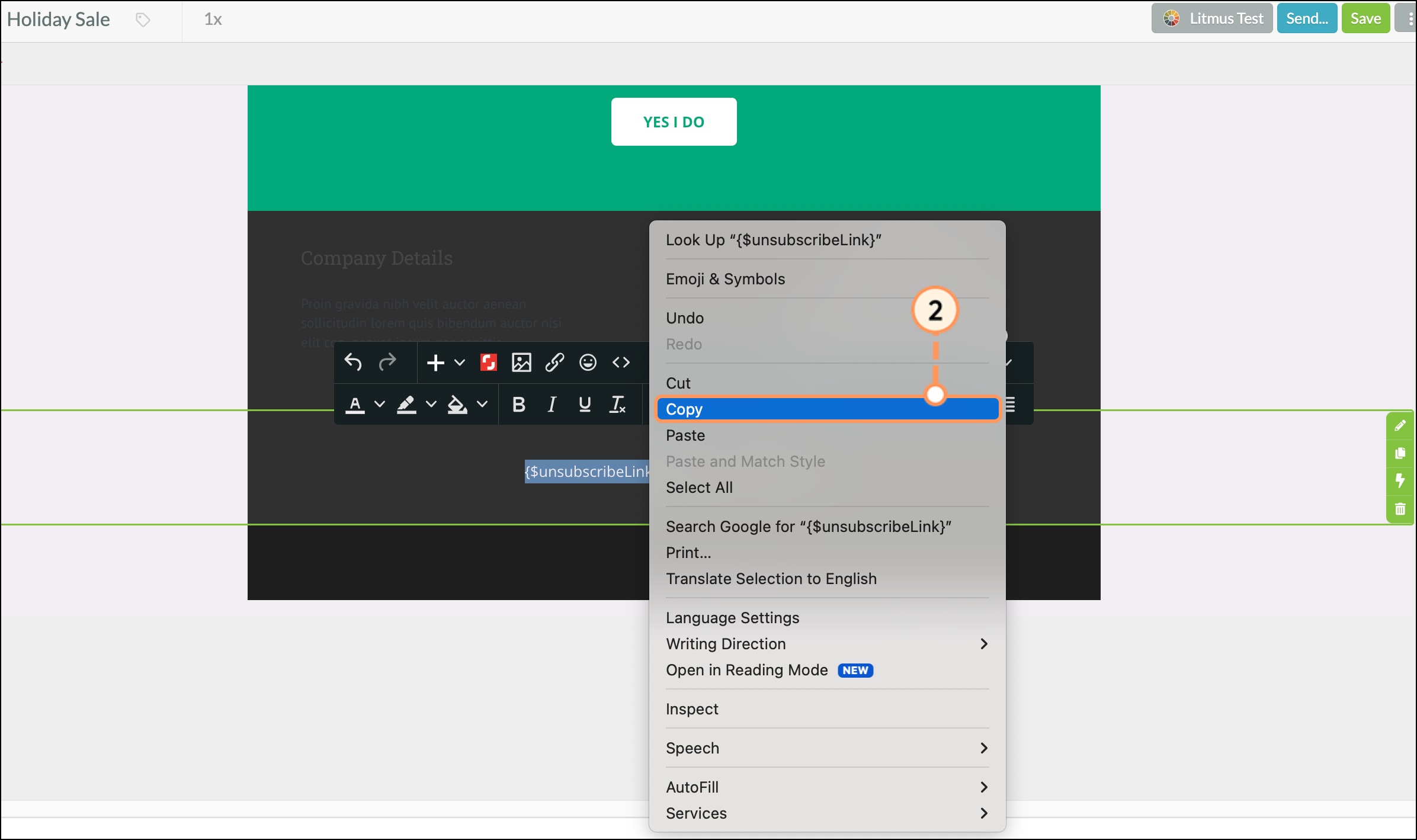 Highlight and copy the merge variable