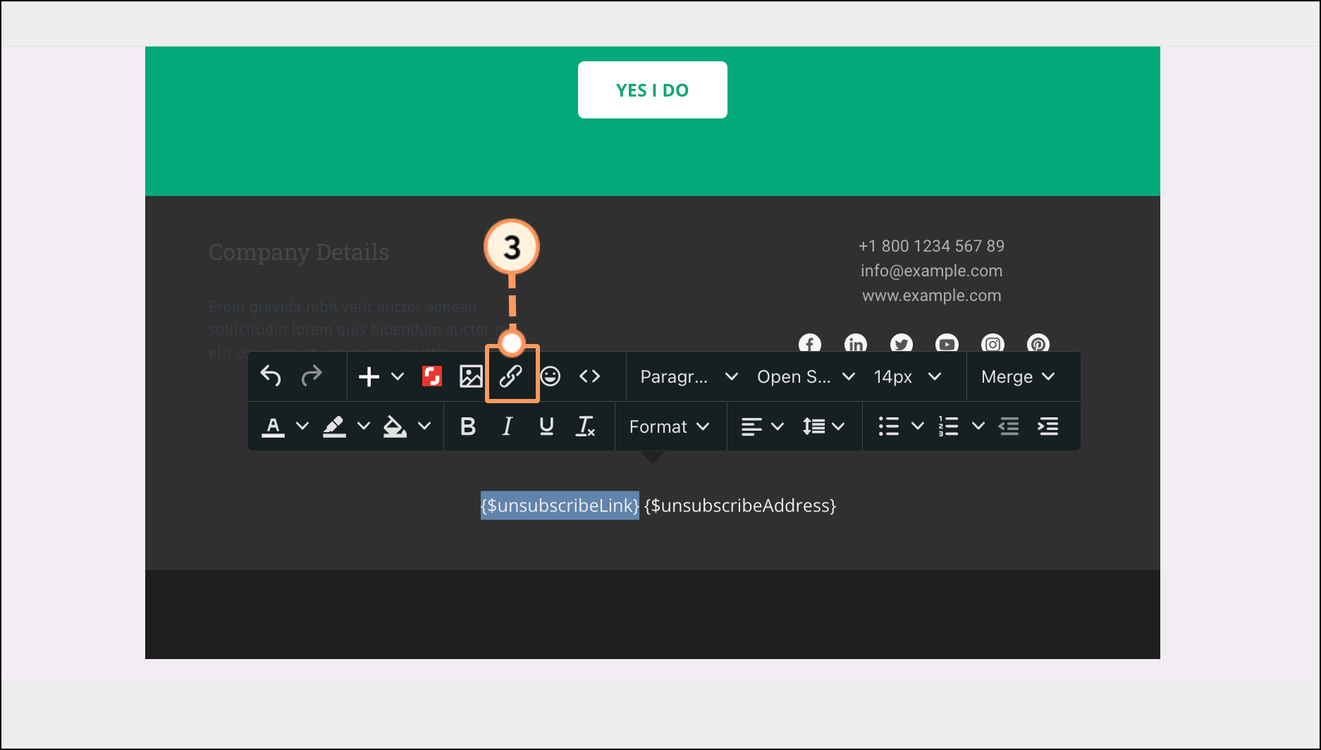 Click the link icon in the toolbar
