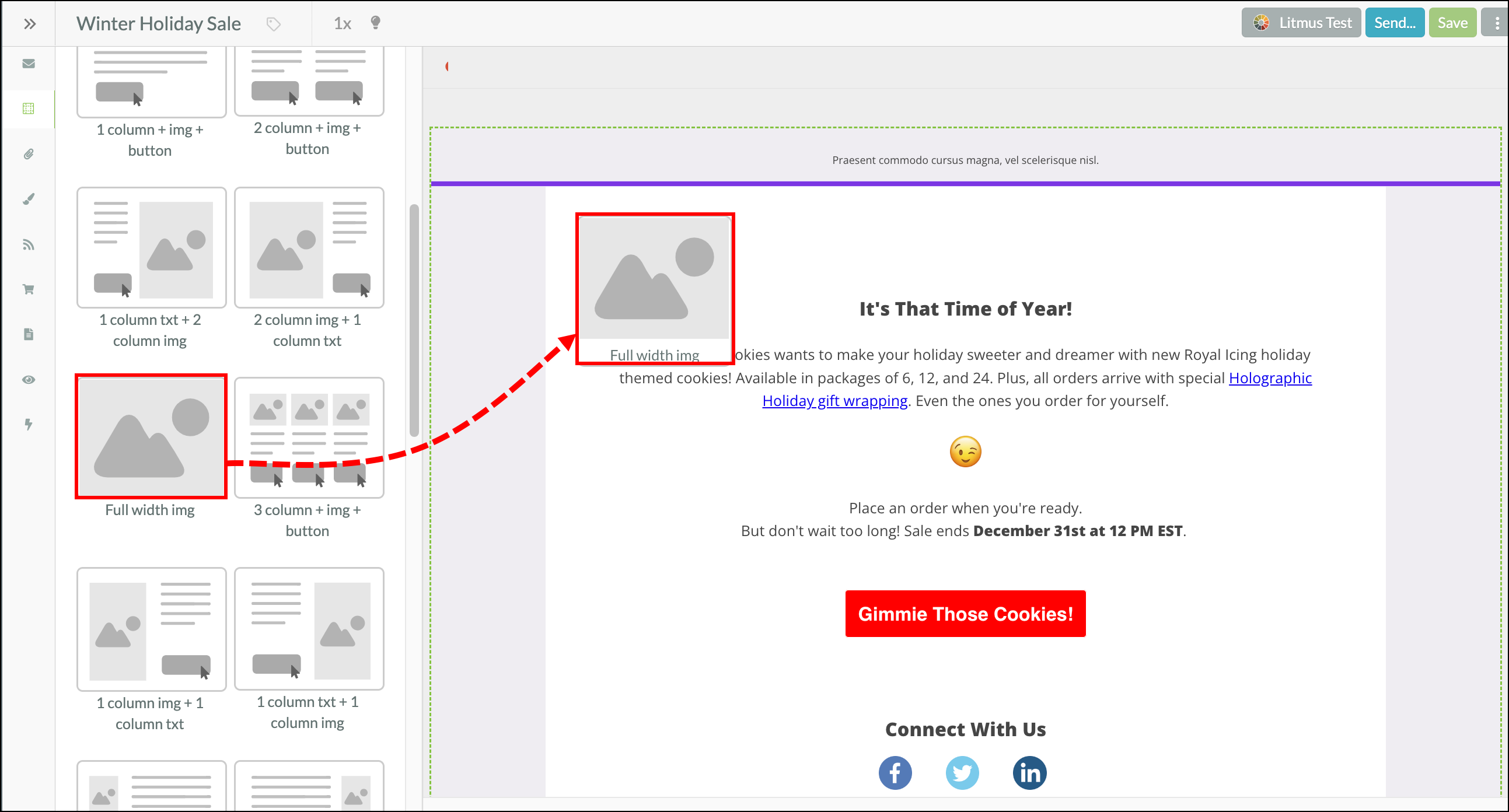 Drag the full-width image block into your email