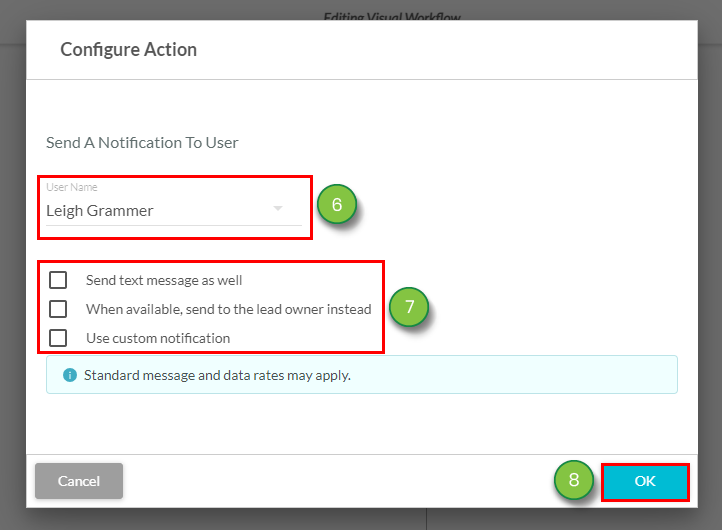 Send Notification to User Configure Action