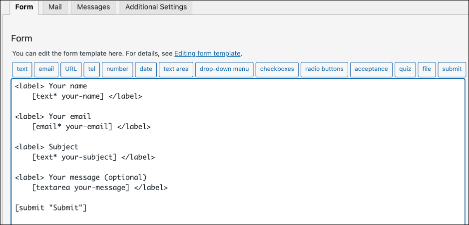 Contact Form 7 Example Fields