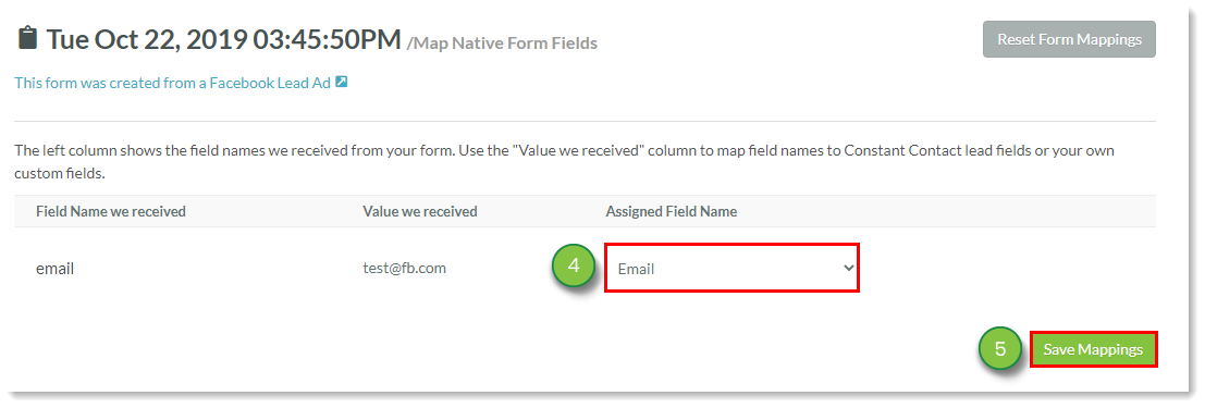 Facebook Lead Ads Form Field Mappings