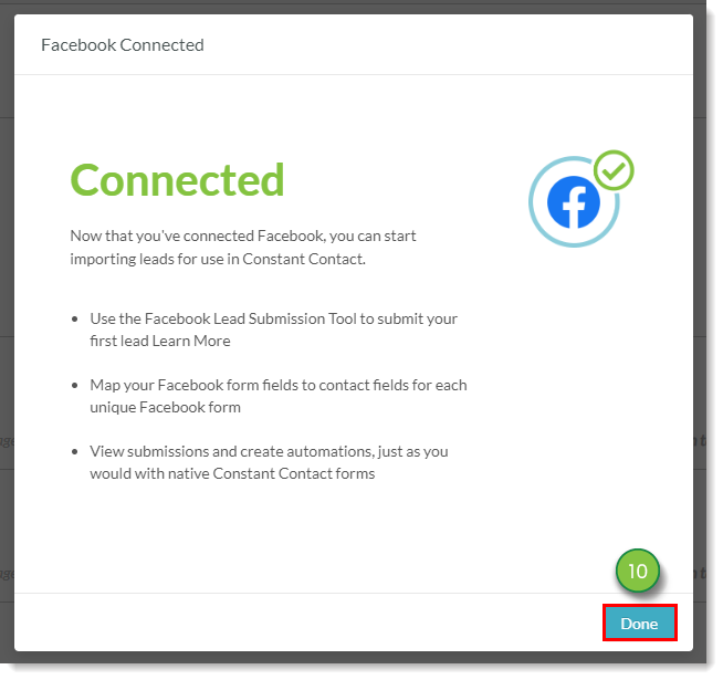 Facebook Connected Confirmation