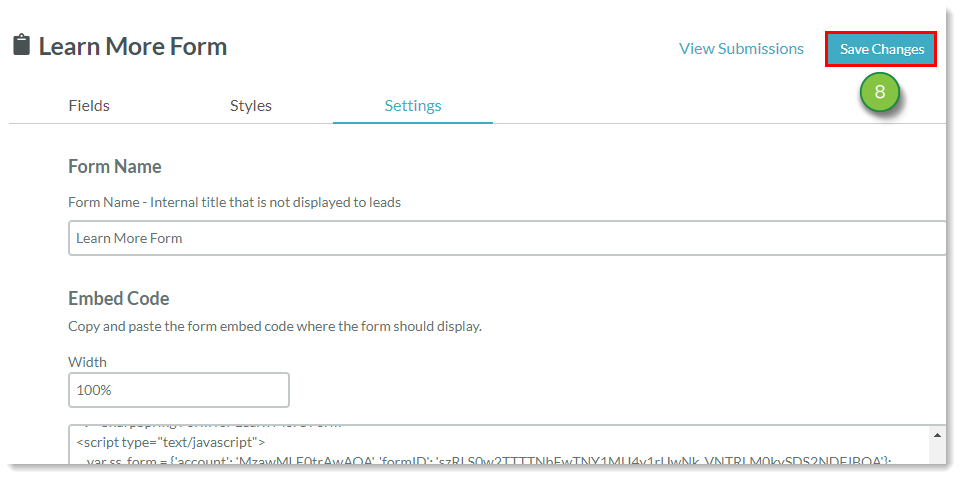 Save Changes to Form Settings