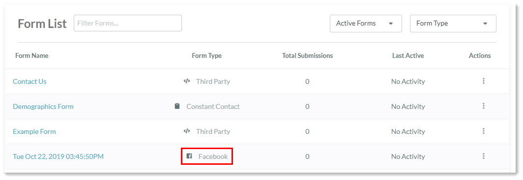 Form List Facebook Type