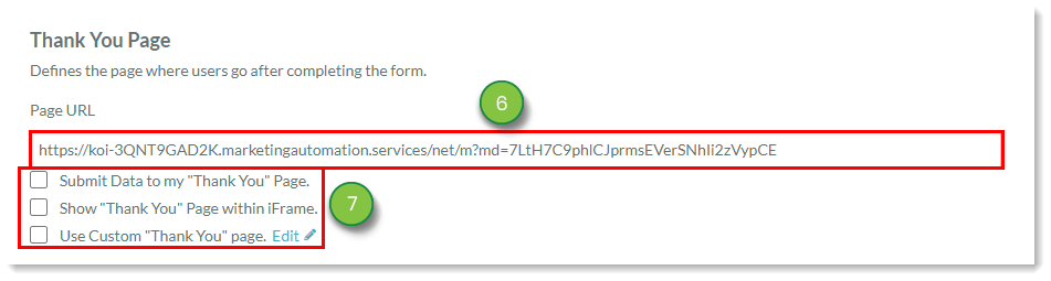 Thank You Page URL