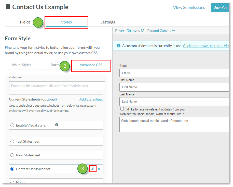 Edit an existing stylesheet