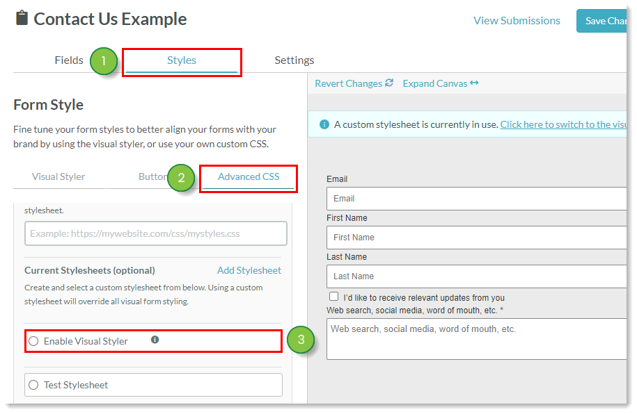 Select "Enable Visual Styler option