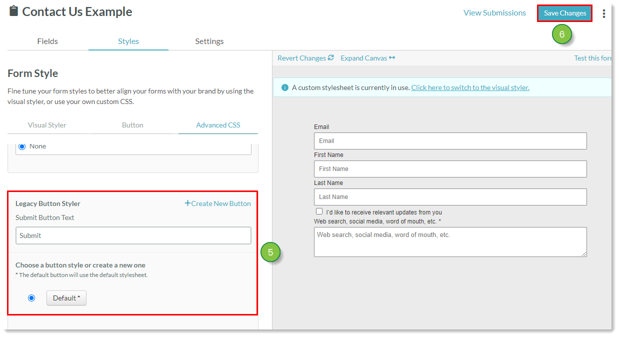 Choose Button style and save