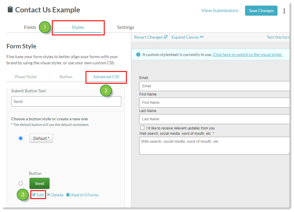 Edit a form button