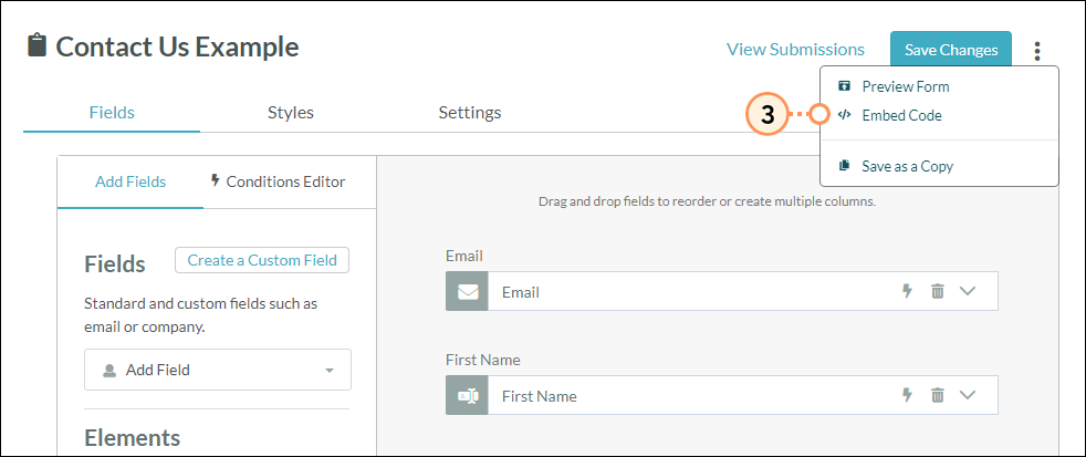 Access form's embed code