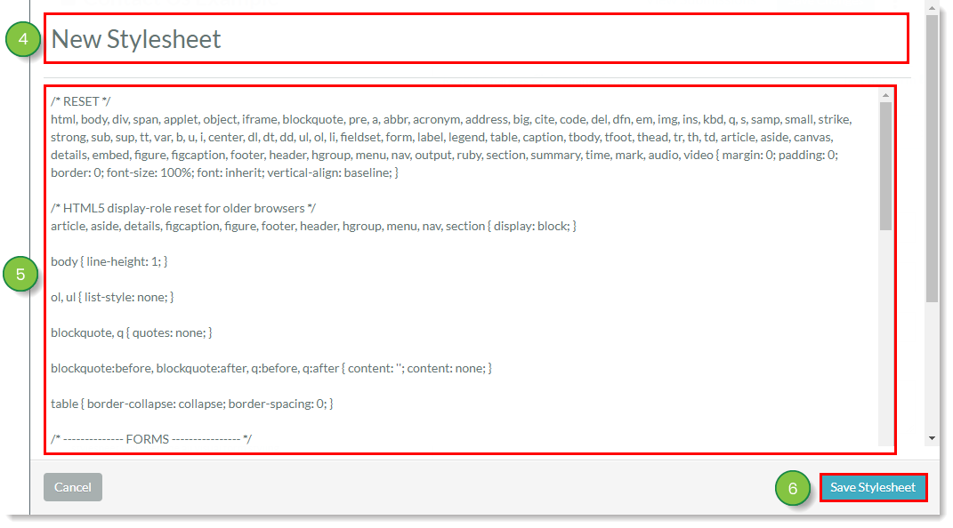Enter a name for your stylesheet, edit, and save