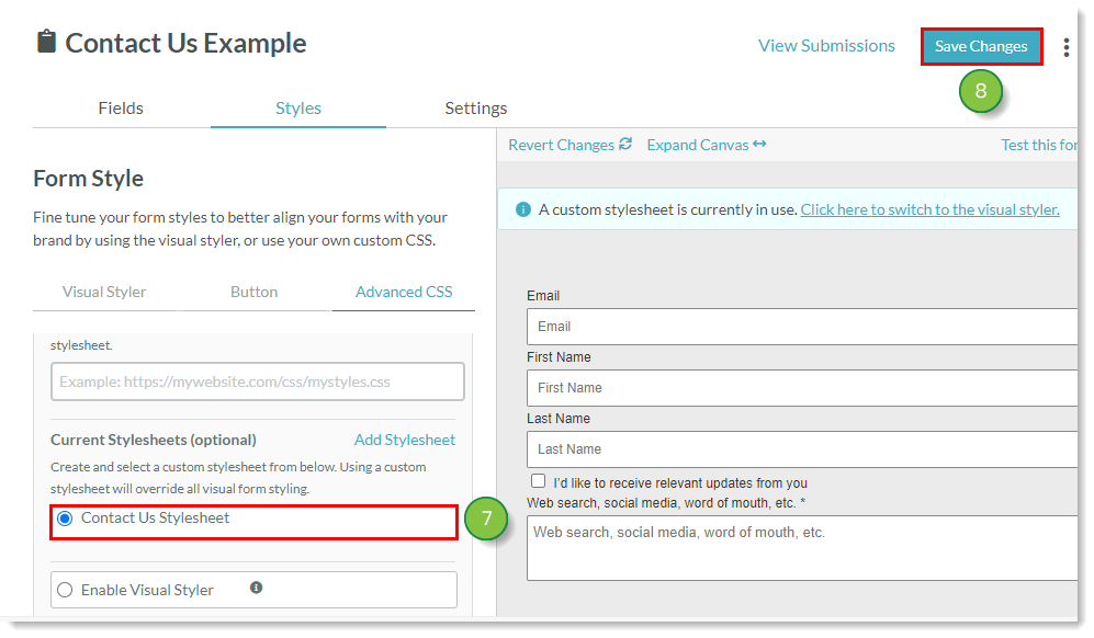 Select your created stylesheet and save
