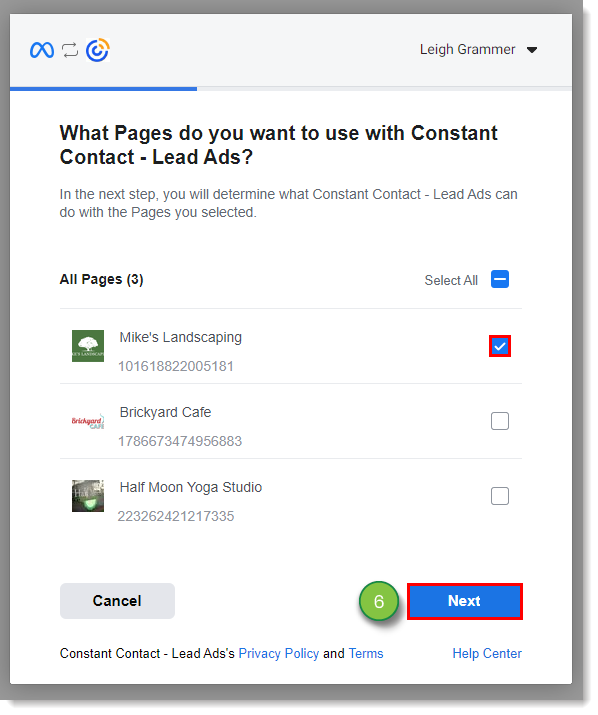 Select Lead Ads Pages