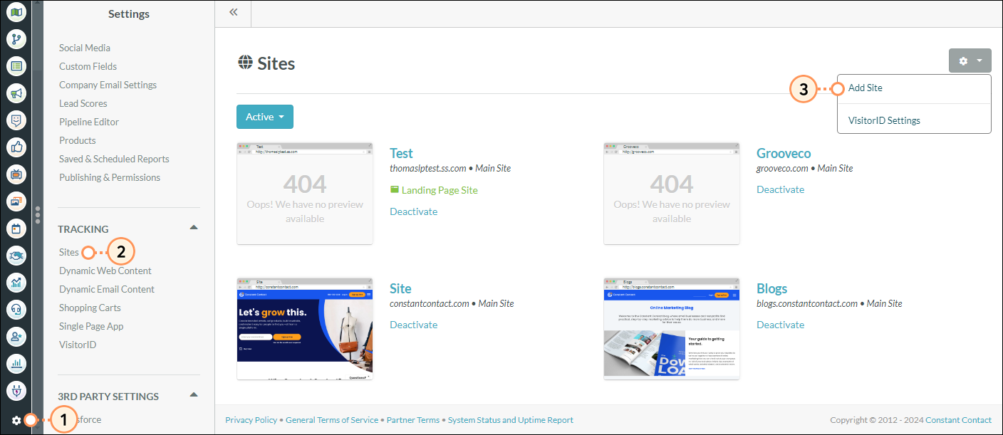 Add a new tracked site