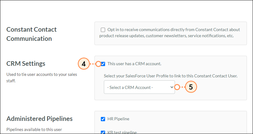 User CRM Settings
