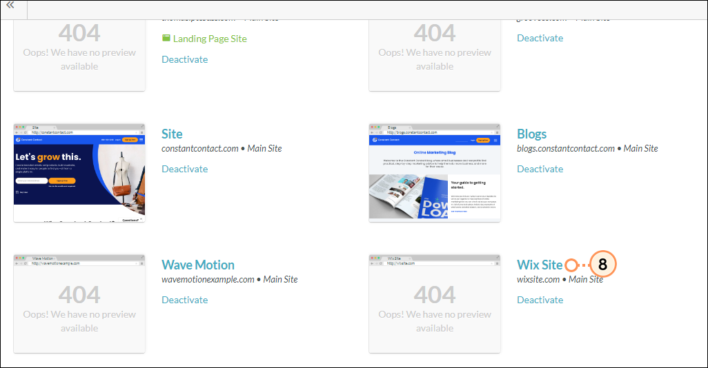 Select created site
