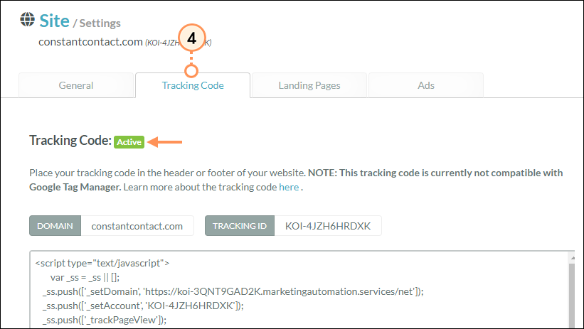 Active site tracking code