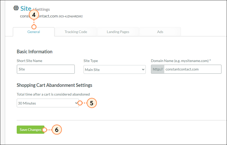 Shopping cart abandonment settings