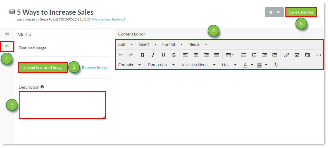 Blog Article Media Tab and Content Editor