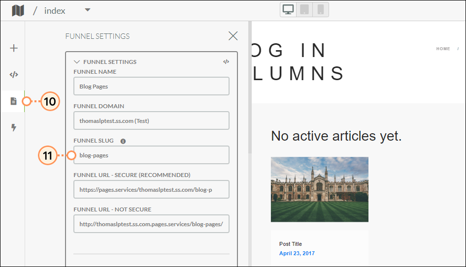 Enter slug name for blog landing page